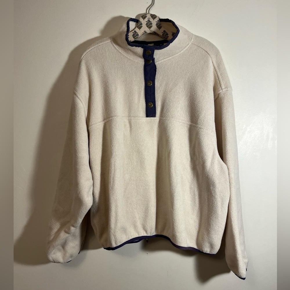 WOOLRICH Vintage Ivory Fleece 1/4 Snap Button Sweater
